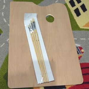 Wooden Artist Palette with Brushes
